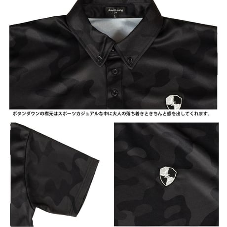 吸水速乾 総柄 ポロシャツ/カモブラック(5color)