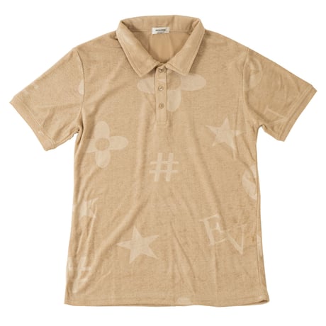 モチーフ柄 型押し パイル生地 半袖 ポロシャツ/ ベージュ(全3色)