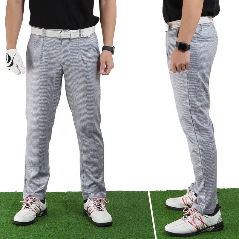 ゴルフ 総柄 ストレッチ タイトパンツ ヘリンボーン/白(6color