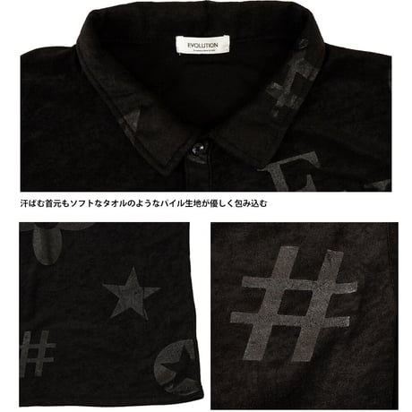 モチーフ柄 型押し パイル生地 半袖 ポロシャツ/ 黒(全3色)