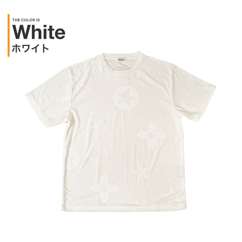 モチーフ柄 型押し パイル生地 Tシャツ/白(全3色) | denim setup SLOW&