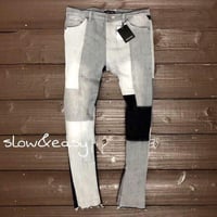 切替配色☆アンクル丈 パッチワーク スキニーデニム/Gray×Black(2color)