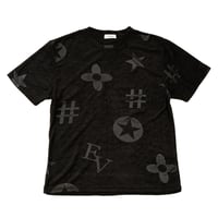モチーフ柄 型押し パイル生地 Tシャツ/黒(全3色)