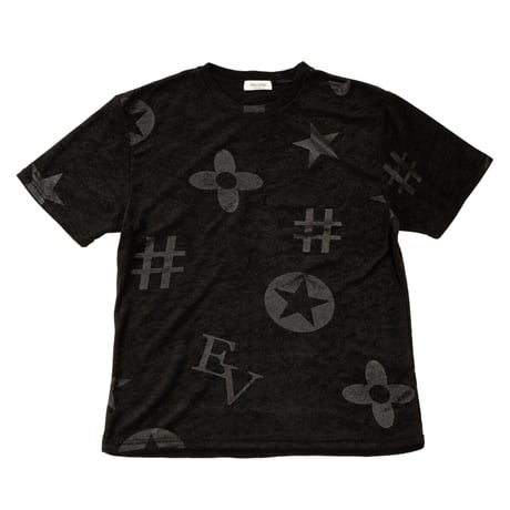 モチーフ柄 型押し パイル生地 Tシャツ/黒(全3色)