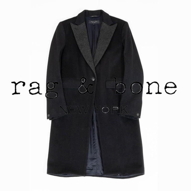 RAG&BONE ピークドラペル 切替 タキシード チェスターコート 黒/2 