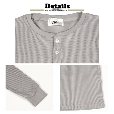 サーマル ワッフル ヘンリーネック ロンT/Gray(4color)