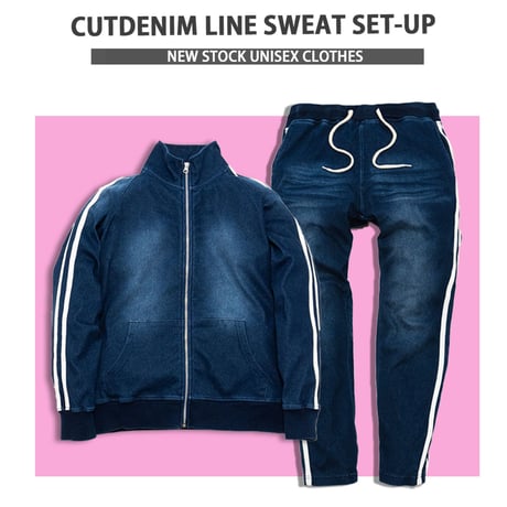 N-2本ライン デニム セットアップ ユニセックス/Navy(2color)