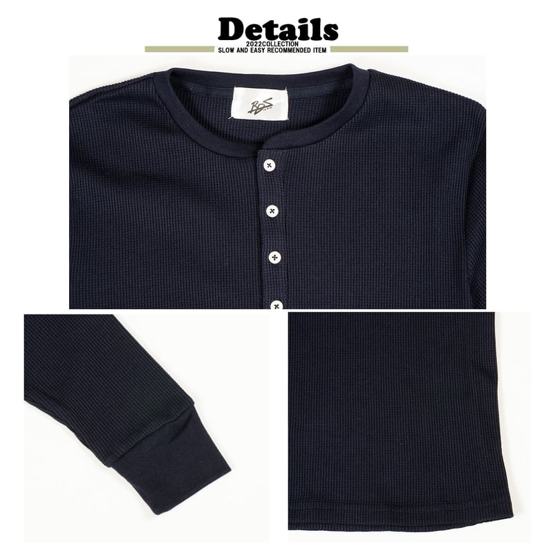 サーマル ワッフル ヘンリーネック ロンT/Navy(4color) | denim setu
