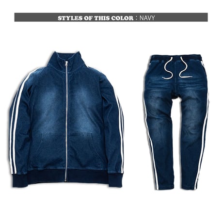 N-2本ライン デニム セットアップ ユニセックス/Navy(2color)