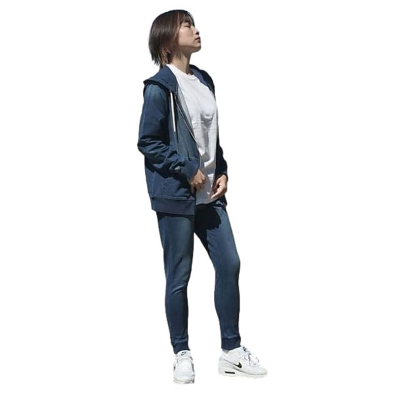N-カットデニム セットアップ パーカー ＆ジョガーデニム ユニセックス 