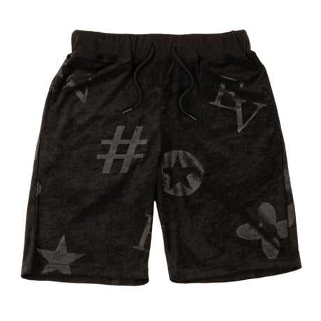 モチーフ柄 型押し パイル生地 ショーツ/黒(全3色)