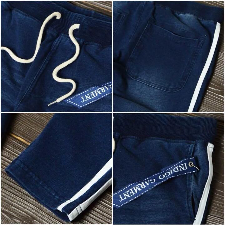 2本サイドラインカットデニム トラックジャケット＋パンツ セットアップ 紺L W□サイドライン カットデニム トラックジャケット セットアップ/Navy