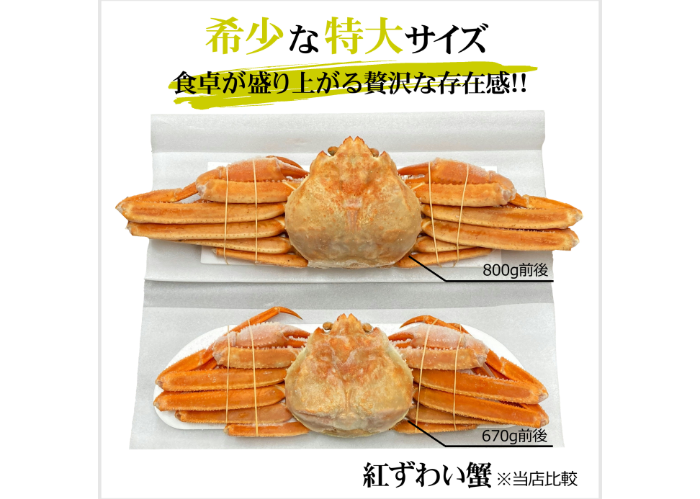 北海道産ボイル紅ずわい蟹 1尾800g前後(特大サイズ) 1尾670g前後(大