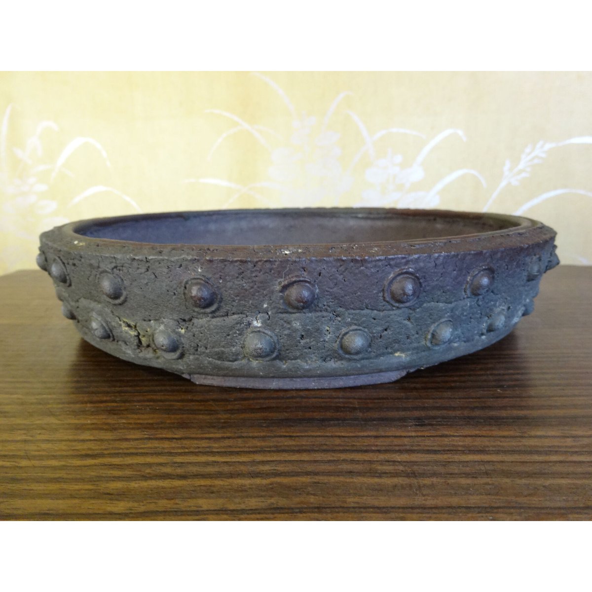 陶器製盆栽鉢 十王堂　松 泉 作 陶器製盆栽鉢 十王堂 松 泉 作 亦盆栽」十王堂 松泉 鋲打ち