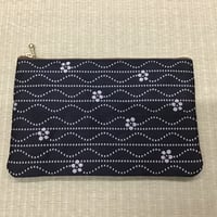 [畳縁]鯔背　立涌に縞と梅　紺　ぺたんこポーチ