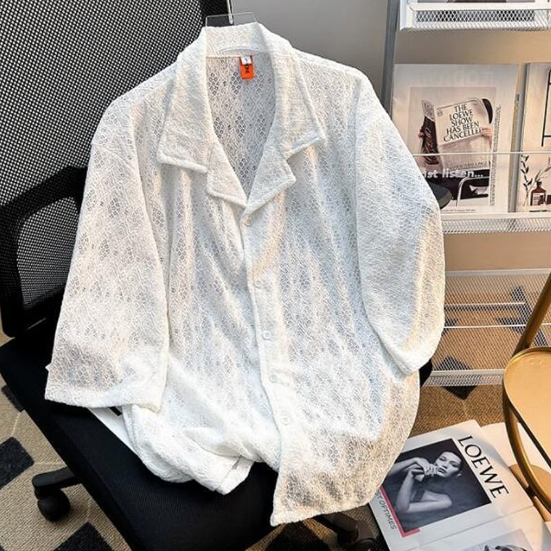 トップス メンズ シャツ 半袖 カジュアルシャツ シースルー メッシュ 