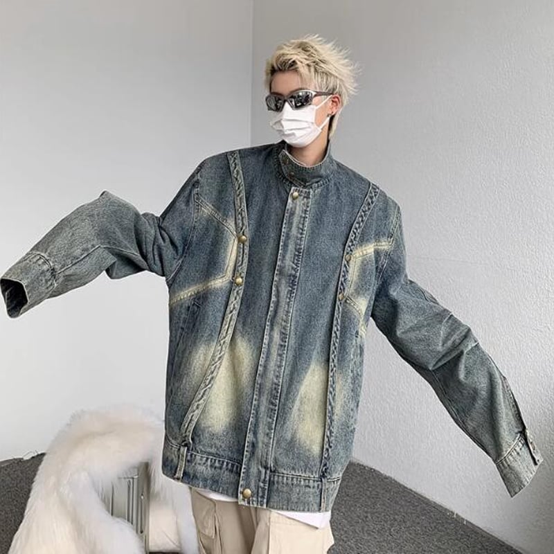 革ジャン ジャケット 長袖 トレンド カジュアル 秋 冬 デニム 焦茶色 ホームアイホーム レザージャケット ゆったりとしたシルエットの