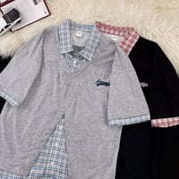トップス Tシャツ 半袖 レイヤード ポロシャツ チェック柄16