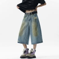 ズボン デニム ジーンズ アメリカン風 ワイドパンツ  ショーツ 2WAY9