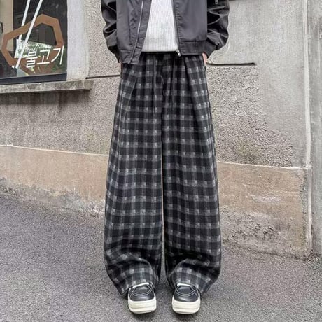 秋冬ボトムス ズボン パンツ   ワイドパンツ  チェック柄 ストリートファッション17