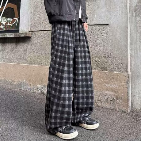 秋冬ボトムス ズボン パンツ   ワイドパンツ  チェック柄 ストリートファッション17