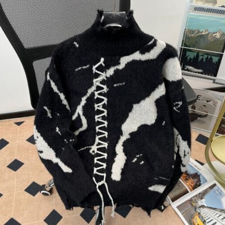トップス ニット セーター ハイネック ダメージ加工 毛糸 秋冬6