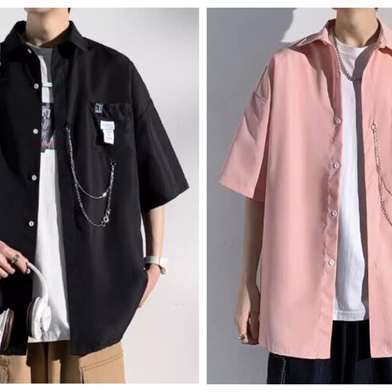 メンズ ファッション トップス カジュアル シャツ 半袖 チェーン