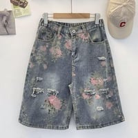 ハーフパンツ デニム アメリカン風 ワイドパンツ ジーンズ ダメージ加工 ショーツ1