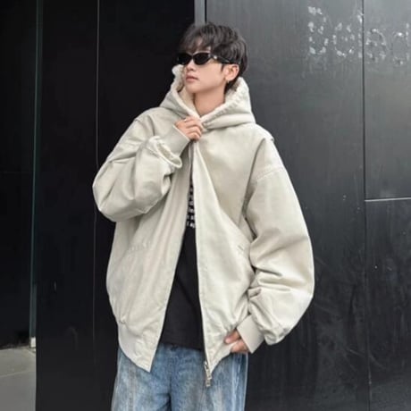 メンズ トップス ジャケット アウター 裏起毛 フード付き 保温 #9