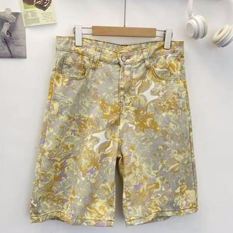 ハーフパンツ デニム アメリカン風 ワイドパンツ ジーンズ 絞り染 ショーツ40