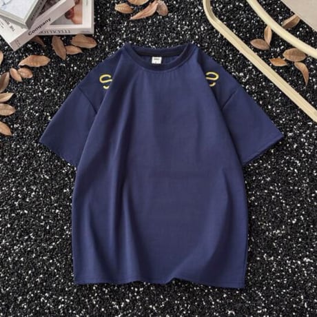 Tシャツ  半袖 ブラウス 刺繍入り クルーネック メンズトップス2