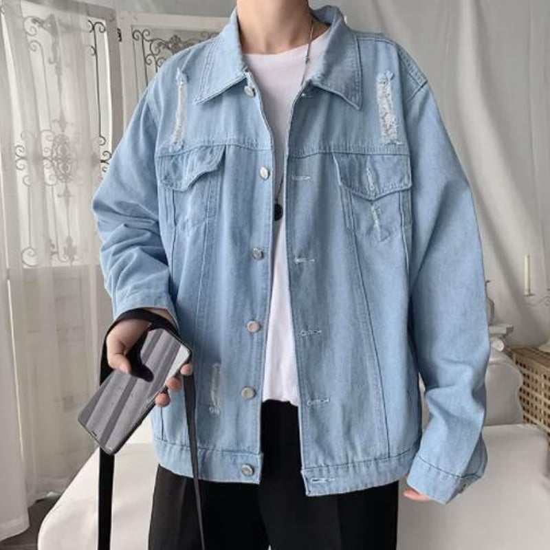 秋冬 メンズ トップス ジャケット 上着 アウター デニム ダメージ加工  