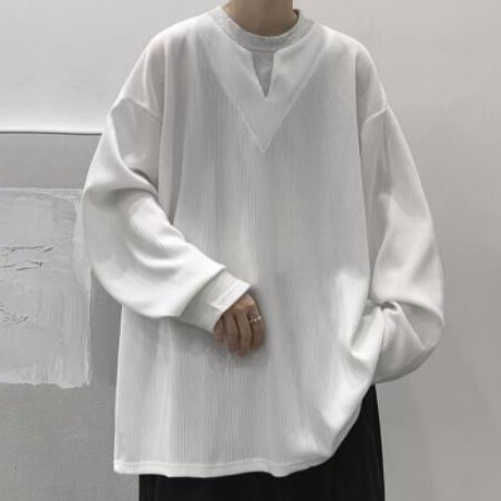 秋冬 メンズ トップス Tシャツ 長袖 レイヤード トレーナー