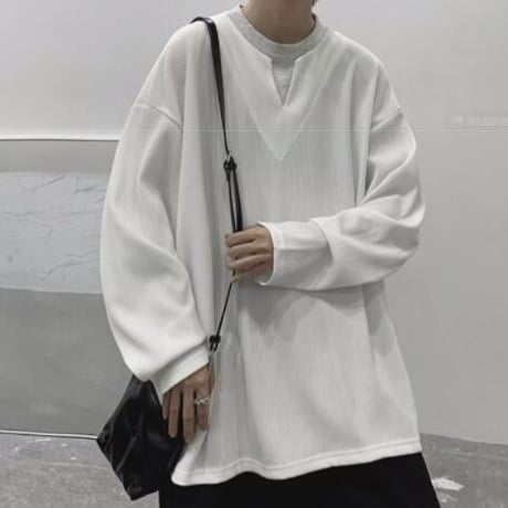 秋冬 メンズ トップス Tシャツ 長袖 レイヤード トレーナー