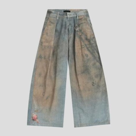 秋冬ボトムス ズボン パンツ ユニセックス  ワイドパンツ  デニム プリント35