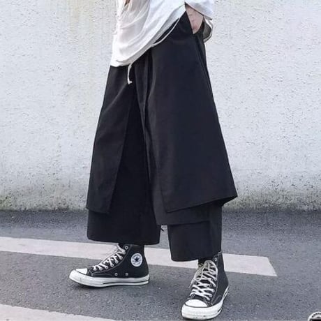 ボトムス ズボン パンツ 九分丈 暗黒系 レイヤード ワイドパンツ #20