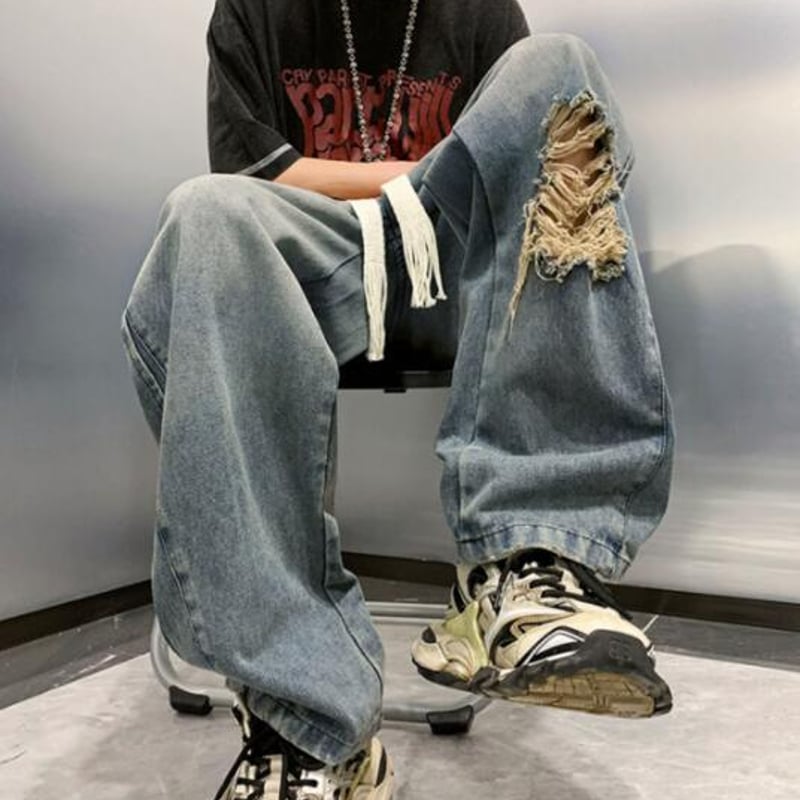 【即発送】Rye Chasin ダメージ加工ワイドパンツ opium y2k 即発送】Rye Chasin ダメージ加工ワイドパンツ opium y2k ゆったり