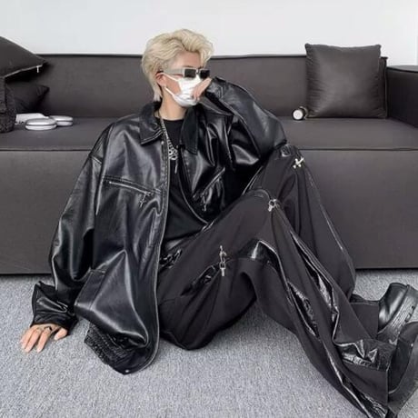 メンズ トップス ジャケット アウター フェイクレザー ライダースジャケット #15