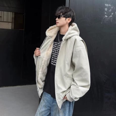 メンズ トップス ジャケット アウター 裏起毛 フード付き 保温 #9