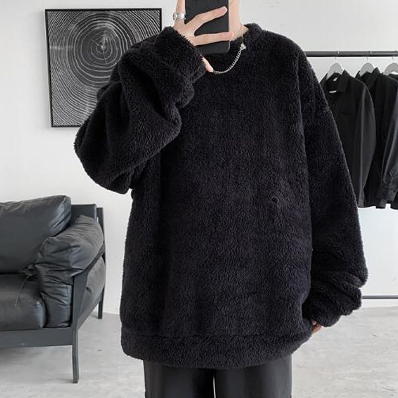 archivio 秋冬トレーナー３８黒 秋冬 メンズ トップス トレーナー スウェット ラウンドネック ボア