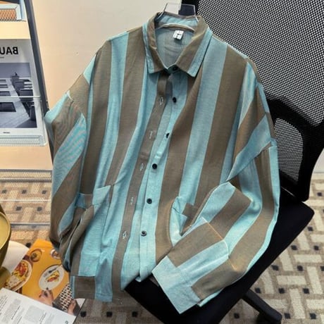 トップス シャツ カジュアルシャツ 長袖 縦縞 #36