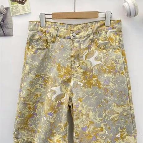 ハーフパンツ デニム アメリカン風 ワイドパンツ ジーンズ 絞り染 ショーツ40