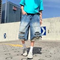 ズボン ショーツ アメリカン風 ワイドパンツ  デニム ダメージ加工 レイヤード7