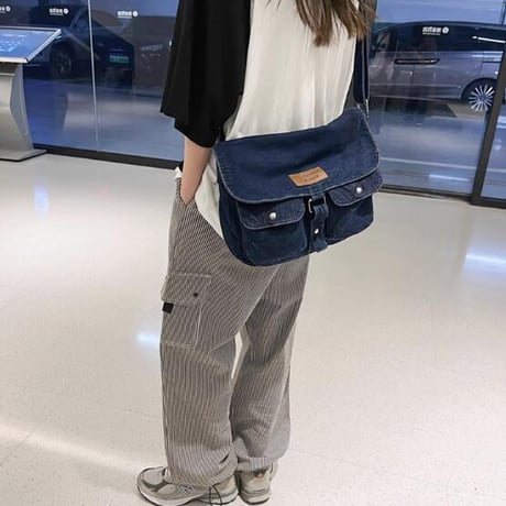 ファッション メンズ ユニセックス ショルダーバッグ デニム 大容量