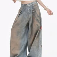 秋冬ボトムス ズボン パンツ ユニセックス  ワイドパンツ  デニム プリント35