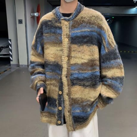 秋冬 メンズ トップス ニット セーター グラデーション カーディガン カジュアル 暖かい