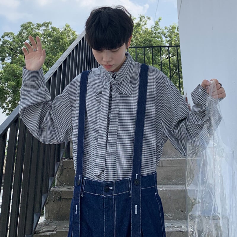 PEOPLESTYLE レトロ チェックルーズ 長袖 シャツ トップス PEOPLESTYLE レトロ チェックルーズ 長袖 シャツ トップス