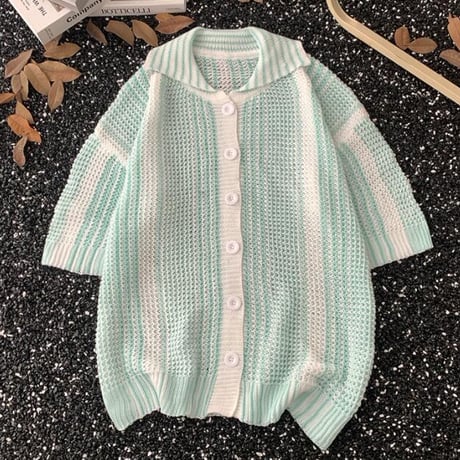 トップス メンズ ニット 半袖 ポロシャツ 薄手 #19