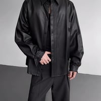 シャツ カジュアルシャツ 長袖 フェイクレザー メンズ36