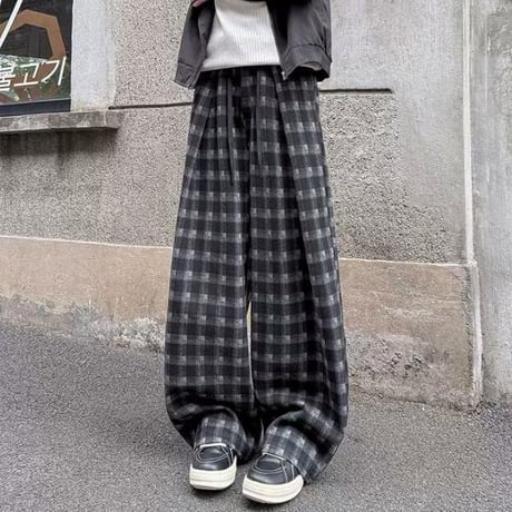 秋冬ボトムス ズボン パンツ   ワイドパンツ  チェック柄 ストリートファッション17